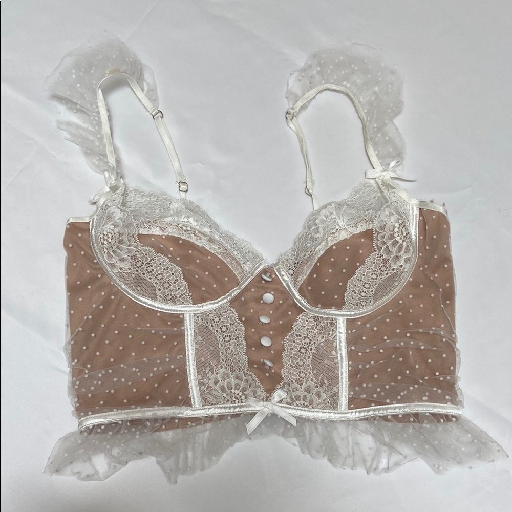 SHEIN Tan and White Corset-Style Bra with Transparent Straps